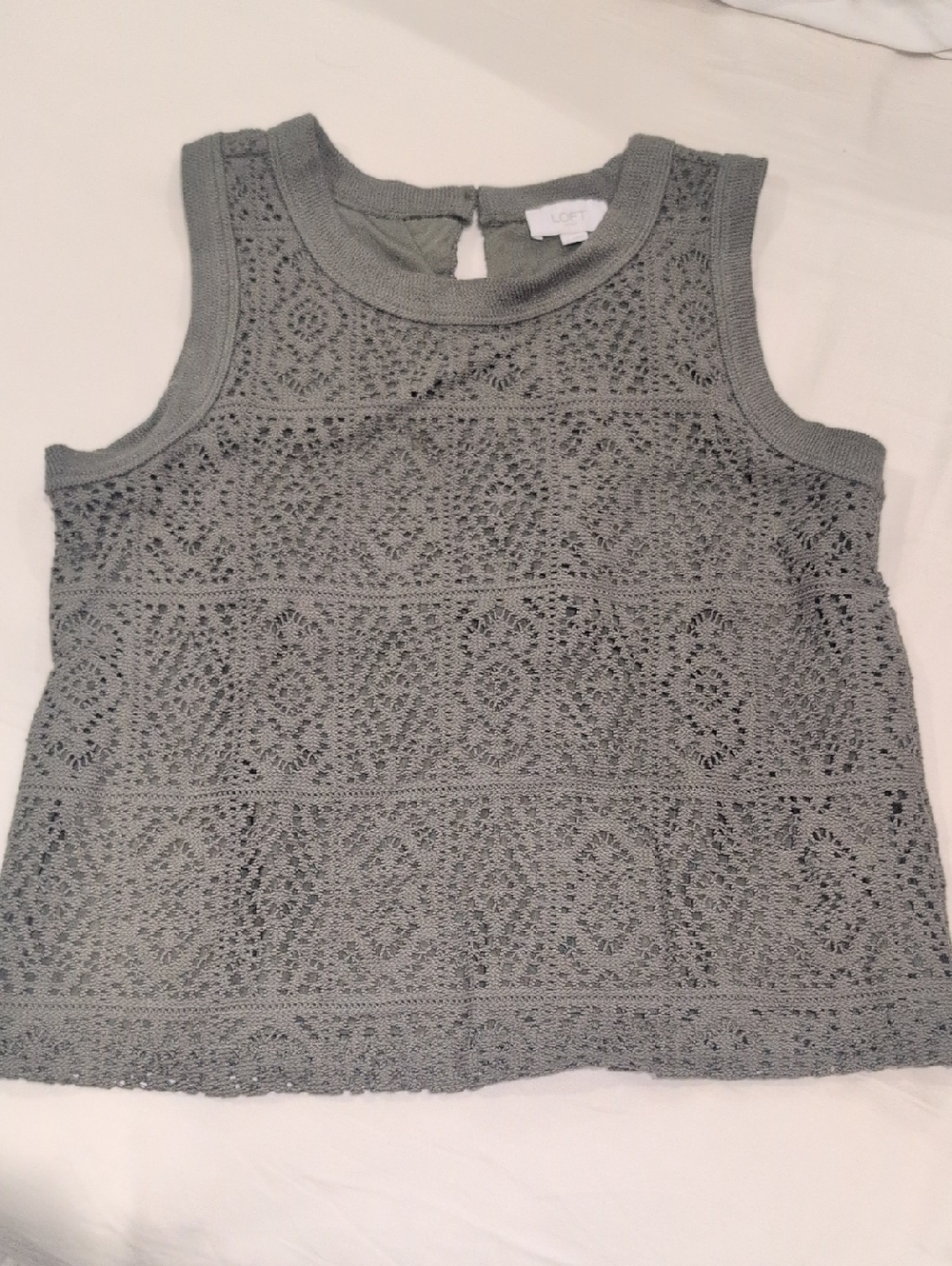 LOFT Crochet Sleeveless Knit Tank in Sage Gray